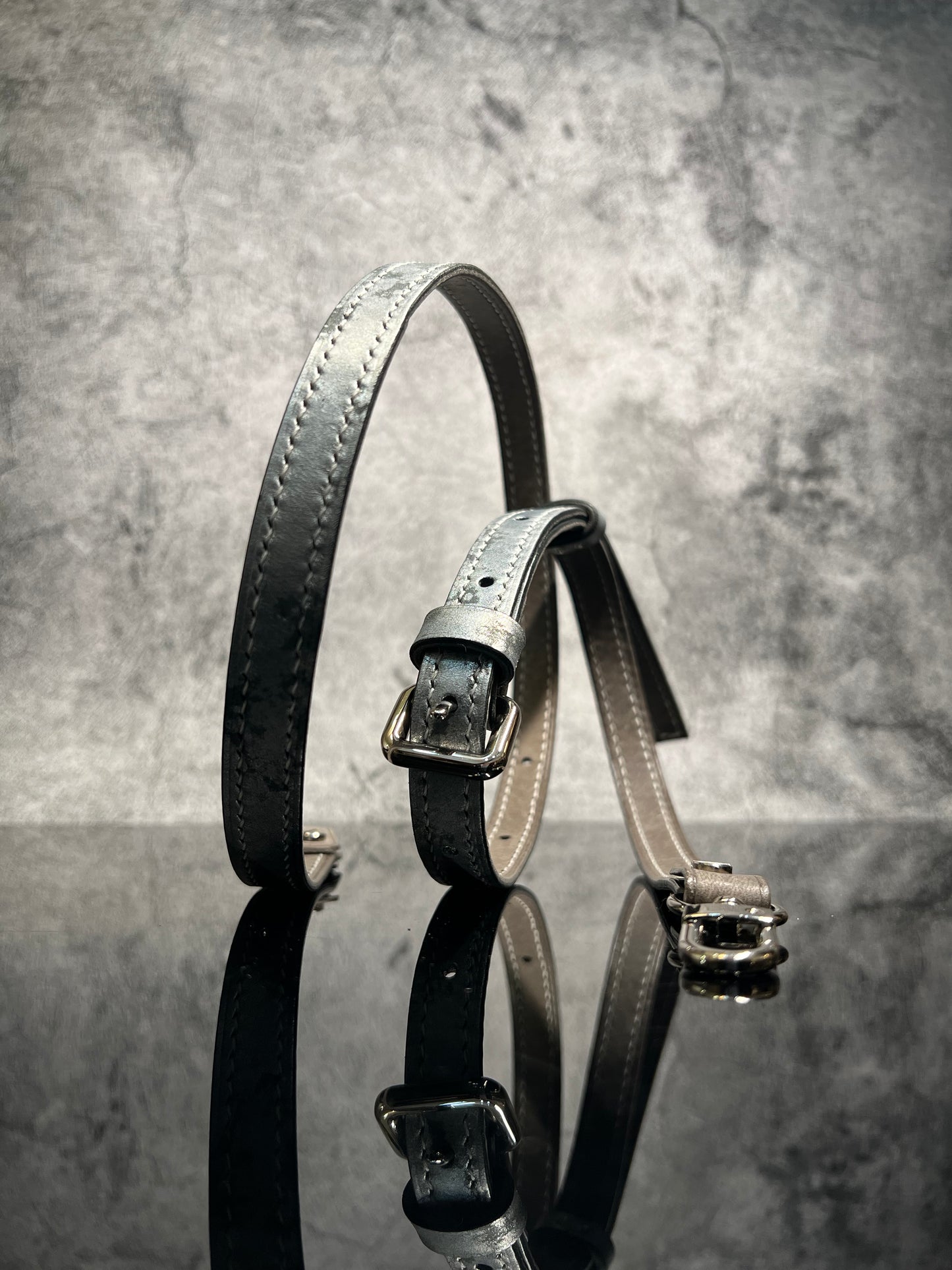 -Metallic Edition + Shoulder strap 立體鐵閘手袋S - 白鐵拼色+白鐵長帶