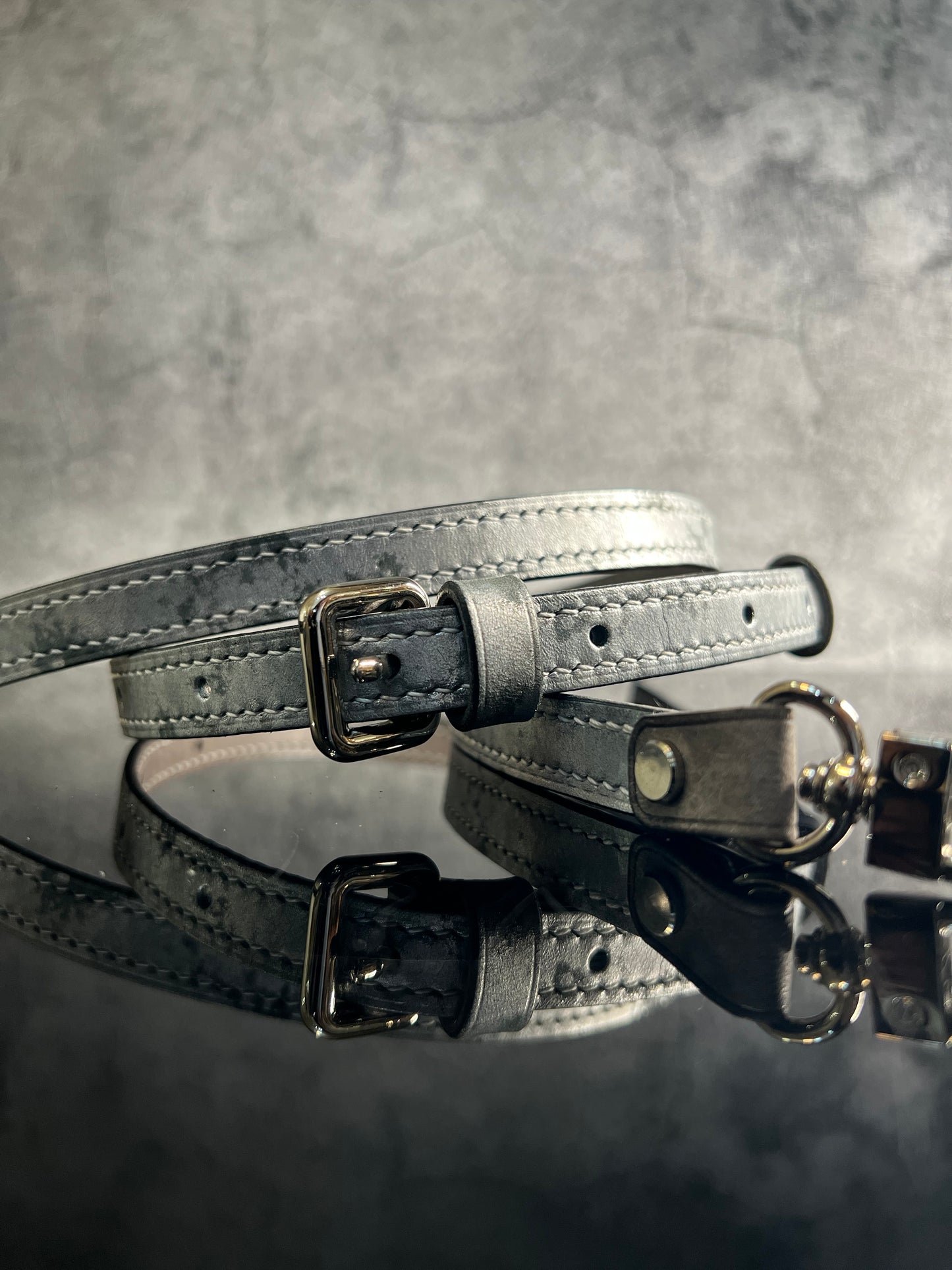 -Metallic Edition + Shoulder strap 立體鐵閘手袋S - 白鐵拼色+白鐵長帶